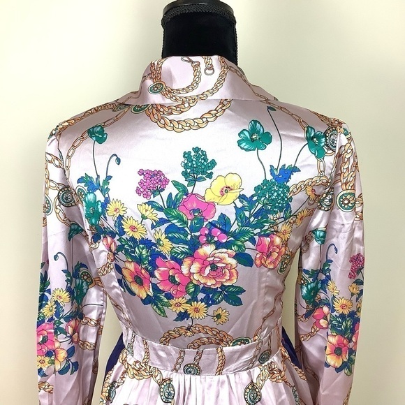 DALIA MACPHEE WHIMSICAL FLORAL SATIN SILKY PINK DRESS - Picture 12 of 12